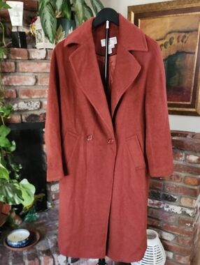 Helene Berman Double Breasted Long Coat Rust Red Minimalist Chic